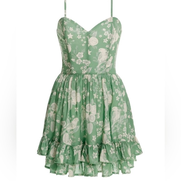 Agua Bendita Vestido Isadora Boho Chic Ruffled Bird Print Dress NWT $220 - Picture 3 of 13